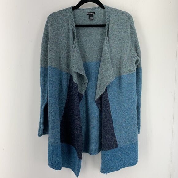 Open Front Wrap Around Sweater Cardigan Relaxed Womens Large Color Block - Picture 1 of 8